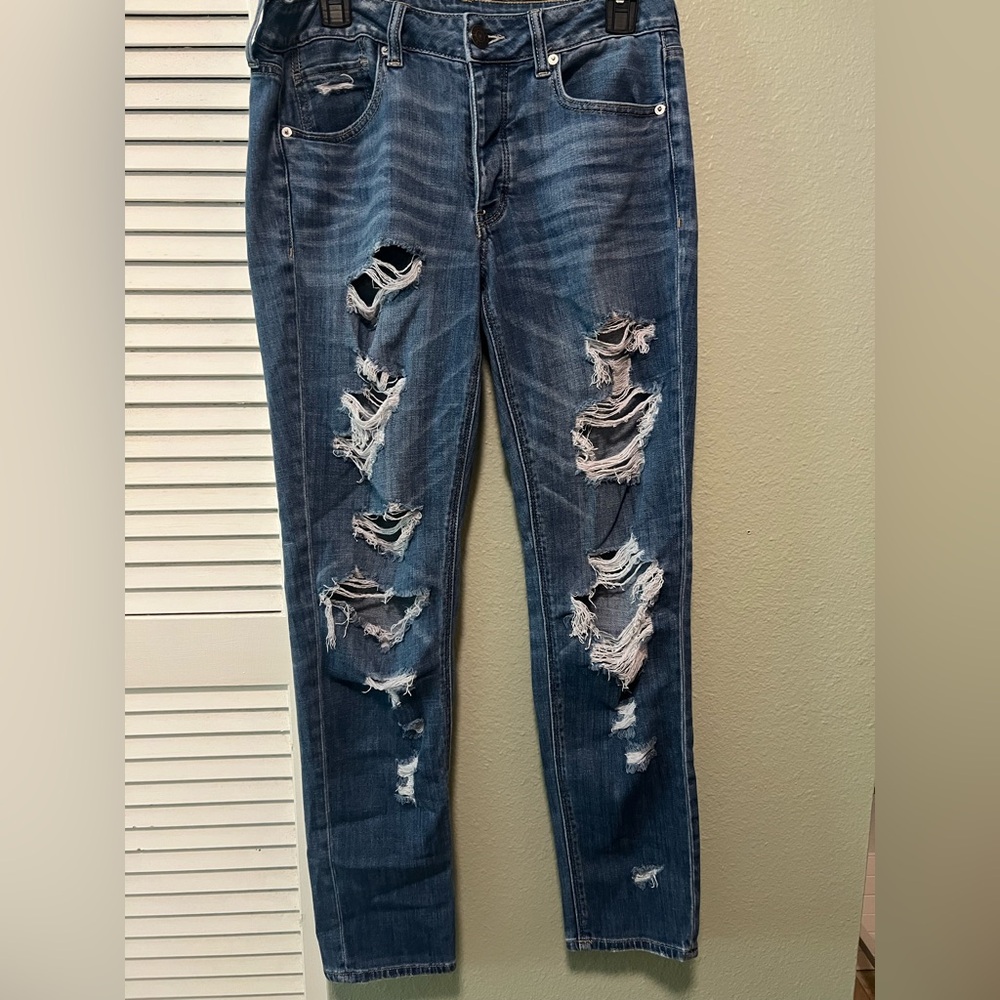 American Eagle Outfitters Ripped Blue Boyfriend Jeans